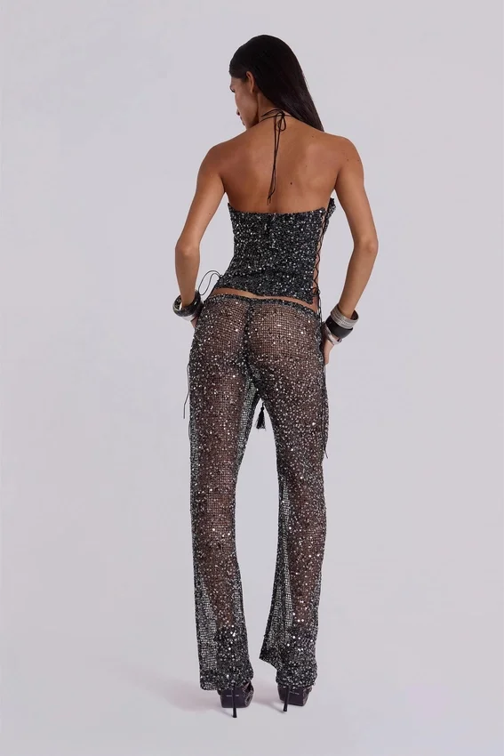 Haut corset en maille à paillettes Deva, couleur Midnight