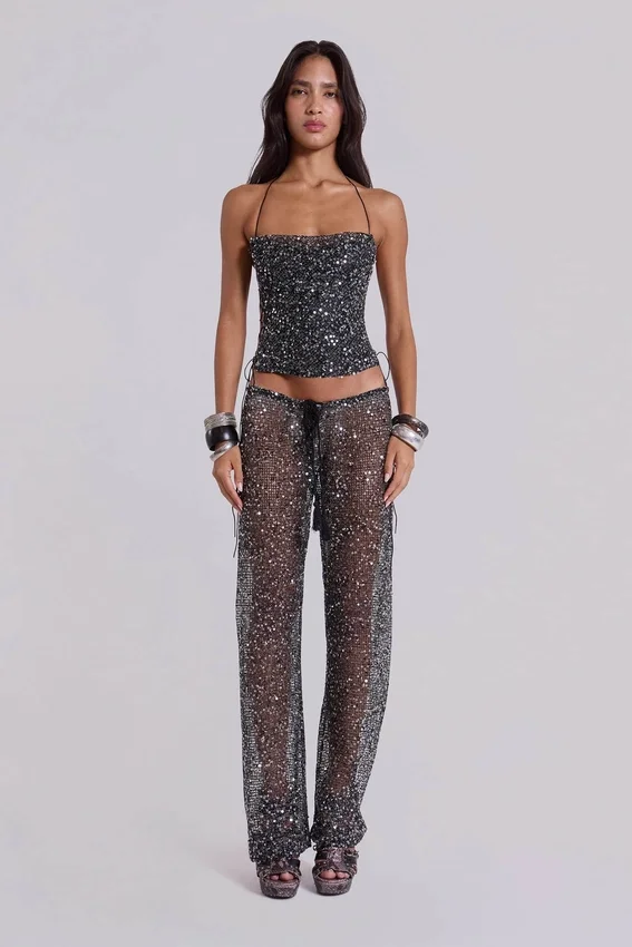 Haut corset en maille à paillettes Deva, couleur Midnight