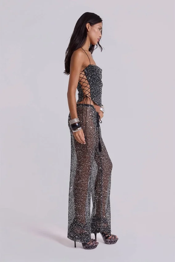 Haut corset en maille à paillettes Deva, couleur Midnight