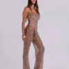 Haut corset en maille à paillettes Deva, couleur sable