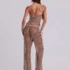 Haut corset en maille à paillettes Deva, couleur sable