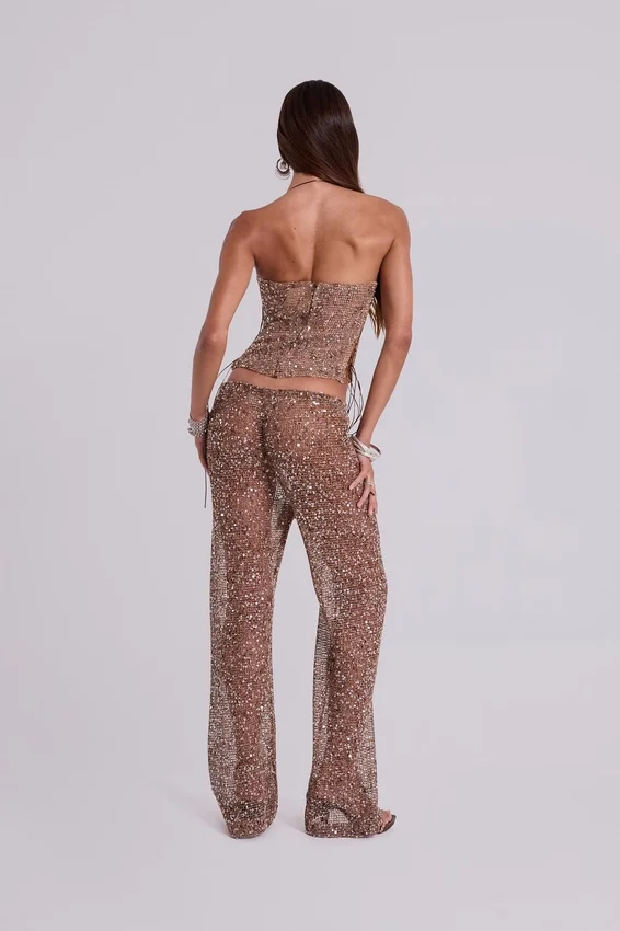 Haut corset en maille à paillettes Deva, couleur sable