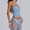 Haut corset en maille à paillettes Deva, couleur « Sky »