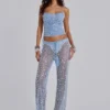 Haut corset en maille à paillettes Deva, couleur « Sky »