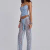 Haut corset en maille à paillettes Deva, couleur « Sky »