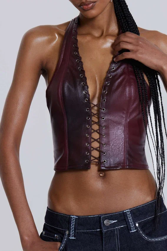 Haut corset en simili cuir Lynx