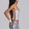 Haut corset « Idol » en tissu bandage métallisé argenté