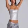 Haut corset « Idol » en tissu bandage métallisé argenté