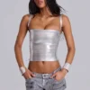 Haut corset « Idol » en tissu bandage métallisé argenté