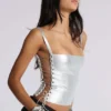Haut corset « Idol » en tissu bandage métallisé argenté