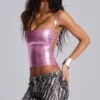 Haut corset « Idol » en tissu bandage métallisé rose