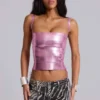 Haut corset « Idol » en tissu bandage métallisé rose