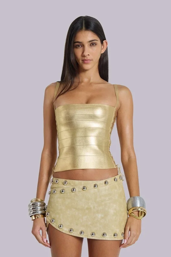 Haut corset « Idol » style bandage métallisé doré