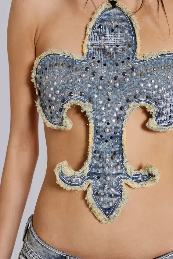 Haut de Rock Revival à motif fleur de lys clouté