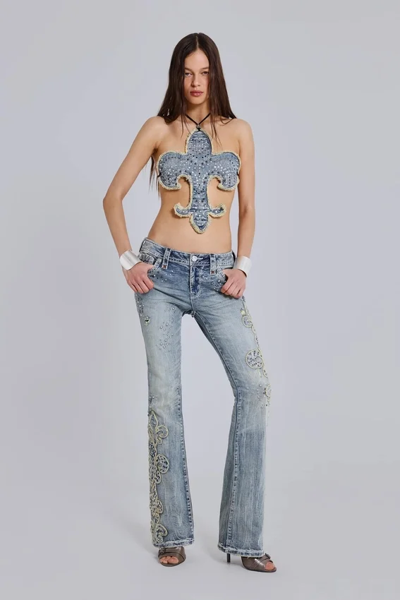 Haut de Rock Revival à motif fleur de lys clouté
