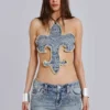 Haut de Rock Revival à motif fleur de lys clouté
