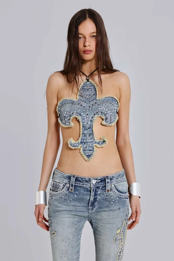 Haut de Rock Revival à motif fleur de lys clouté