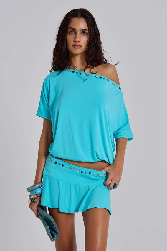 Mini-jupe-short cloutée Azurae
