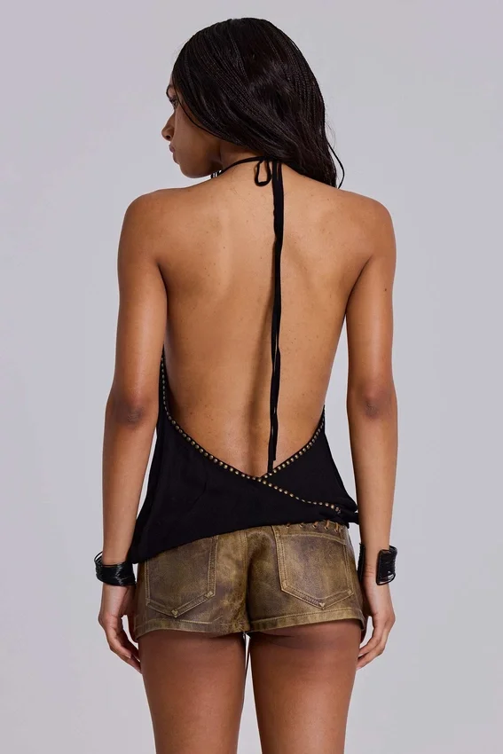 Mini-short en simili cuir « Vaca Whipstitch » marron clair