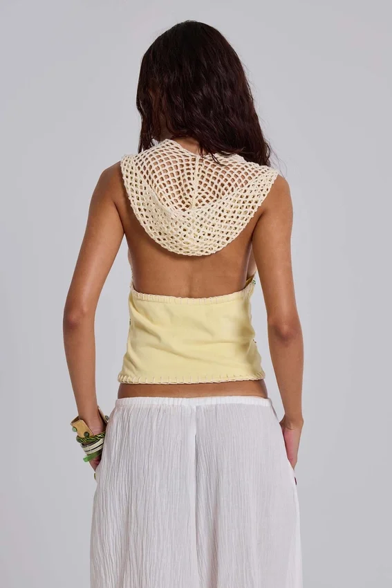 Haut dos nu en crochet orné de perles Zelya