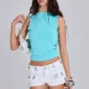 Haut dos nu torsadé Evaryn en turquoise