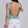 Haut dos nu torsadé Evaryn en turquoise