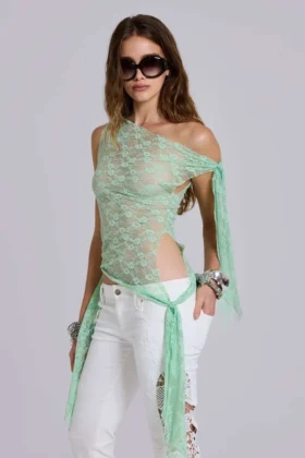 Haut en dentelle multi-positions Faye, couleur menthe