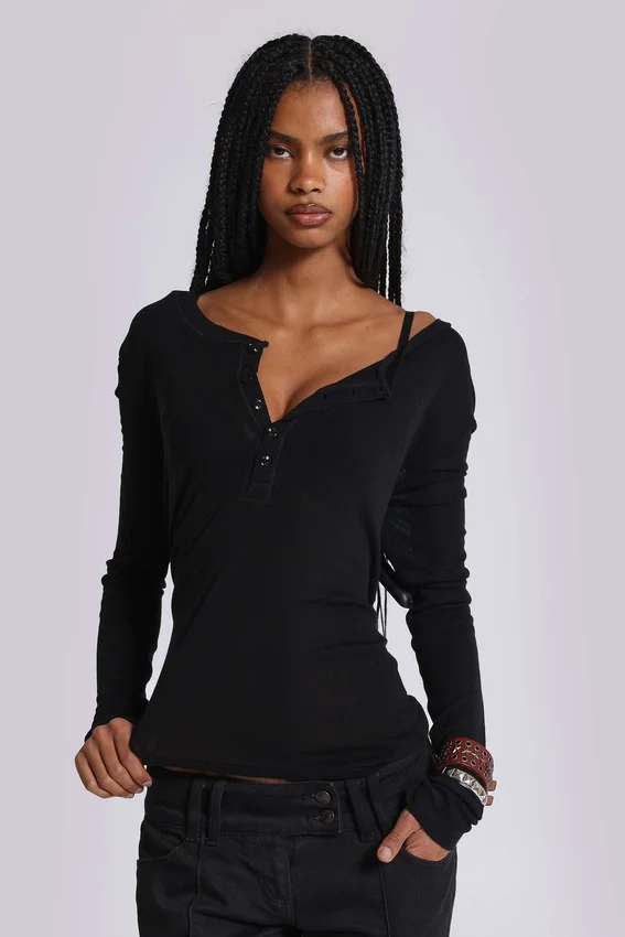 Haut en maille Henley noir « Haze »