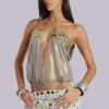 Haut en mousseline à paillettes métalliques Morgana