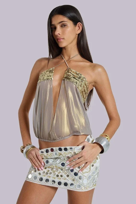 Haut en mousseline à paillettes métalliques Morgana