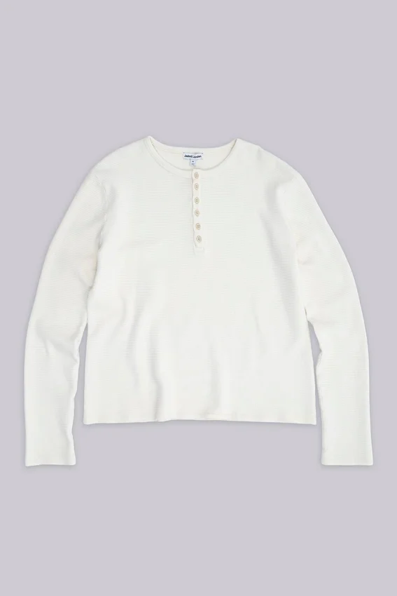Haut Henley en tissu gaufré écru