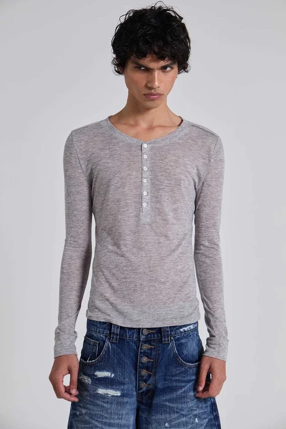 Haut Henley Haze gris chiné