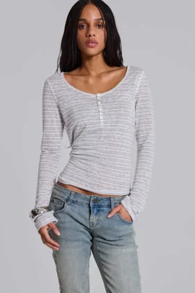 Haut Henley Stripe Mist