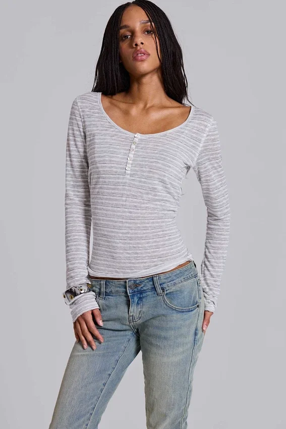 Haut Henley Stripe Mist