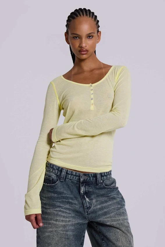 Haut Henley transparent couleur Buttercup