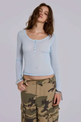 Haut Henley transparent couleur « Sky »