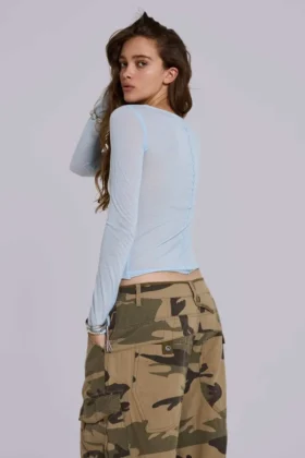 Haut Henley transparent couleur « Sky »