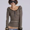 Haut Henley transparent à rayures