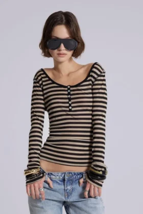 Haut Henley transparent à rayures
