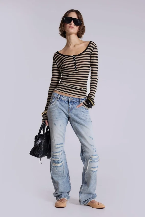 Haut Henley transparent à rayures