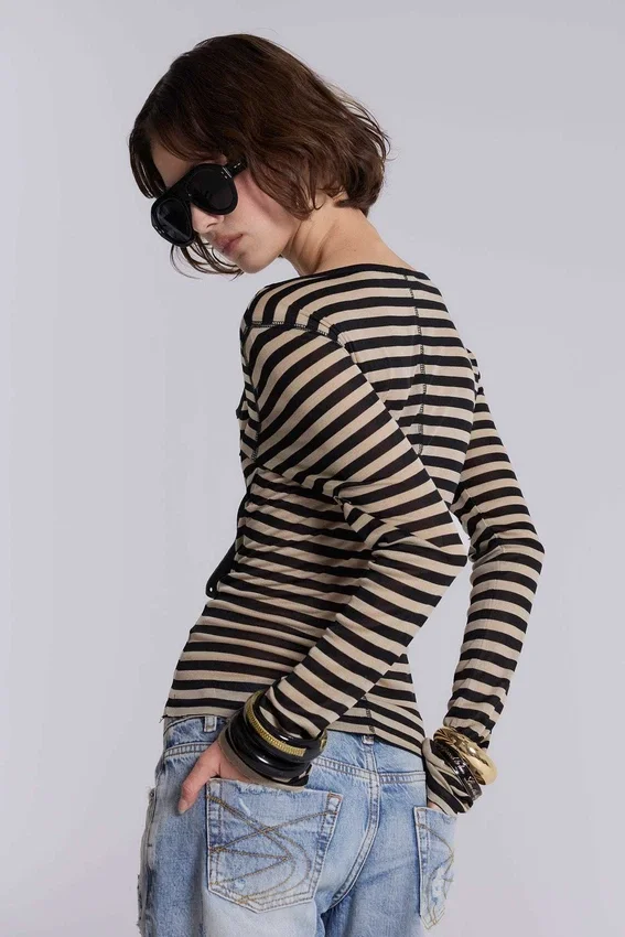 Haut Henley transparent à rayures