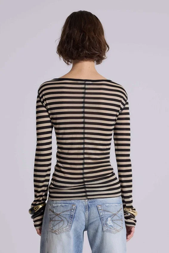 Haut Henley transparent à rayures
