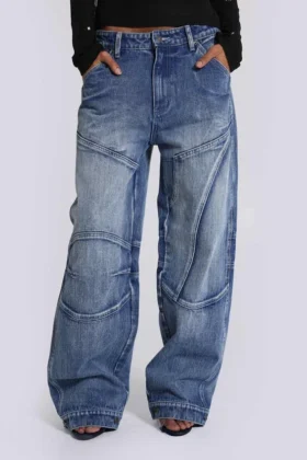 Jeans baggy à taille basse et empiècements Zae
