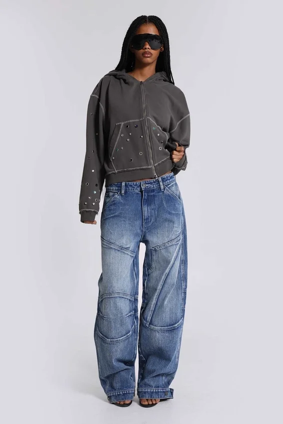 Jeans baggy à taille basse et empiècements Zae