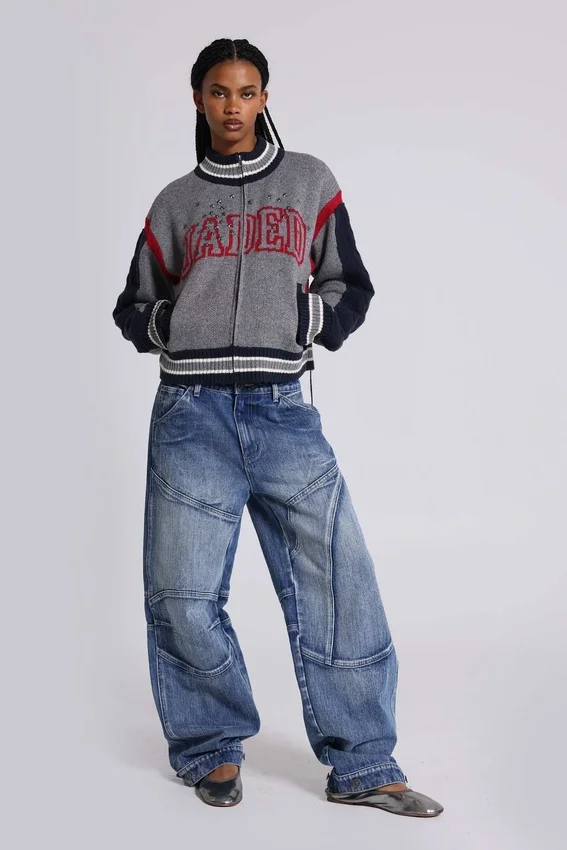 Jeans baggy à taille basse et empiècements Zae