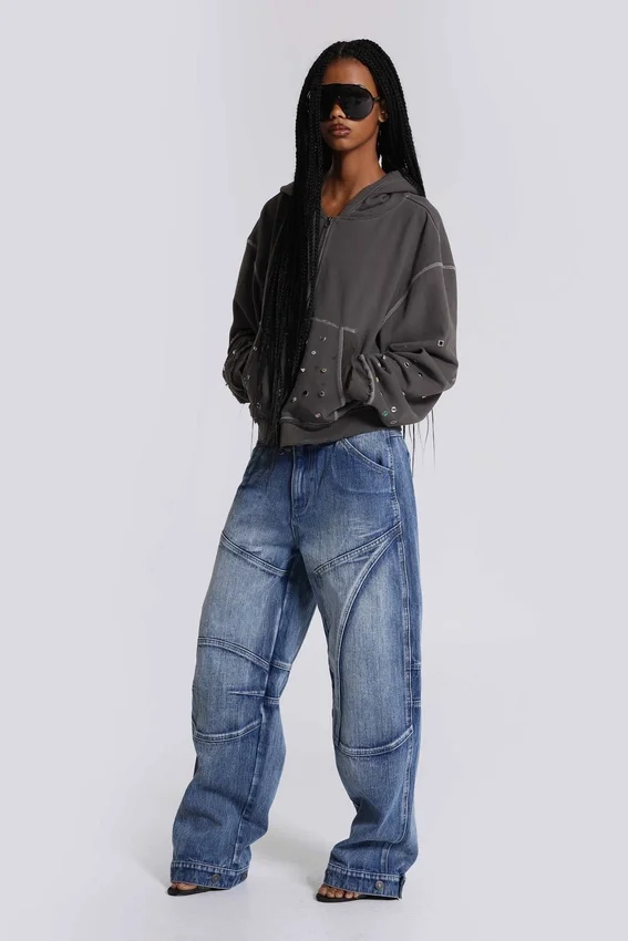 Jeans baggy à taille basse et empiècements Zae