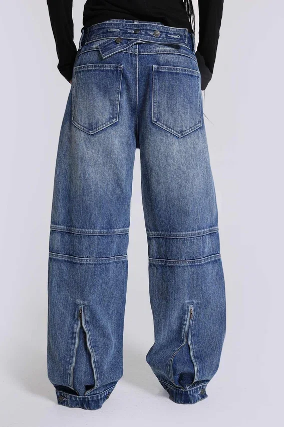 Jeans baggy à taille basse et empiècements Zae
