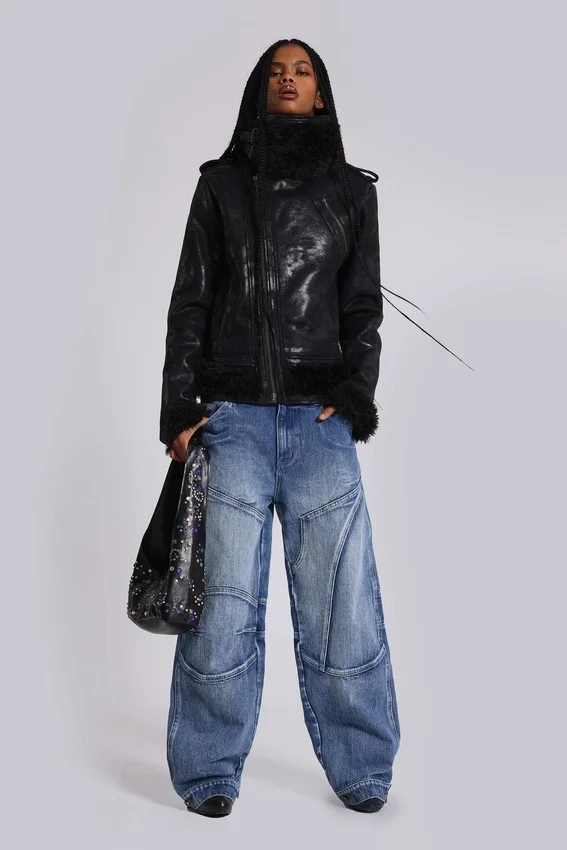 Jeans baggy à taille basse et empiècements Zae