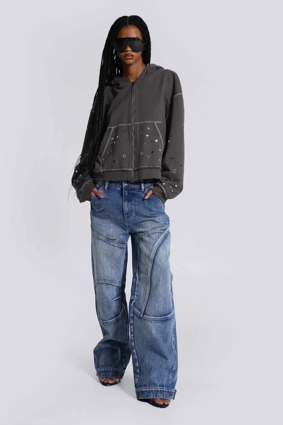 Jeans baggy à taille basse et empiècements Zae