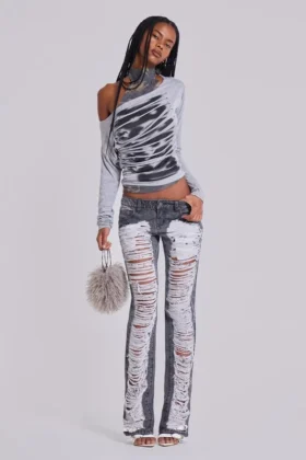 Jeans bootcut effiloché Zain, gris